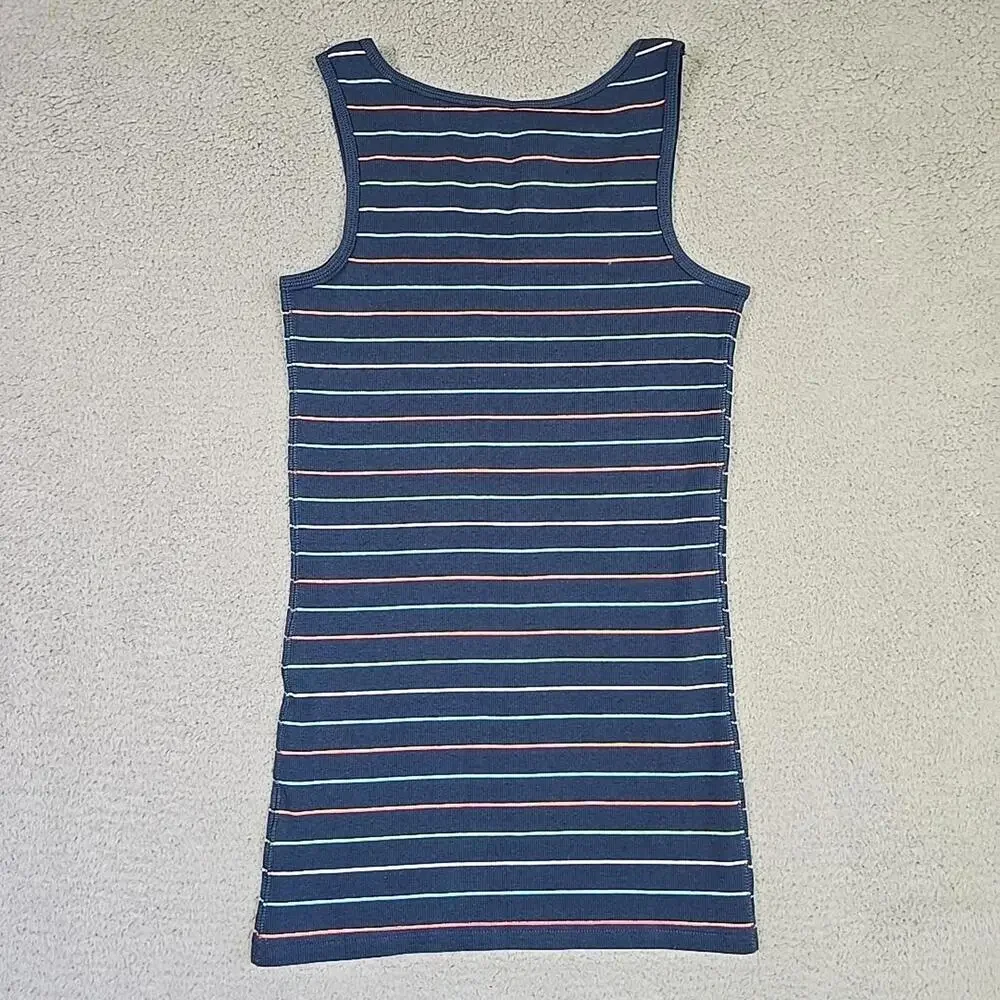 TIME AND TRUE Blue Navy Striped Fitted Cami Scoop Neck Tank Top Size L (12-14) - Picture 9 of 9
